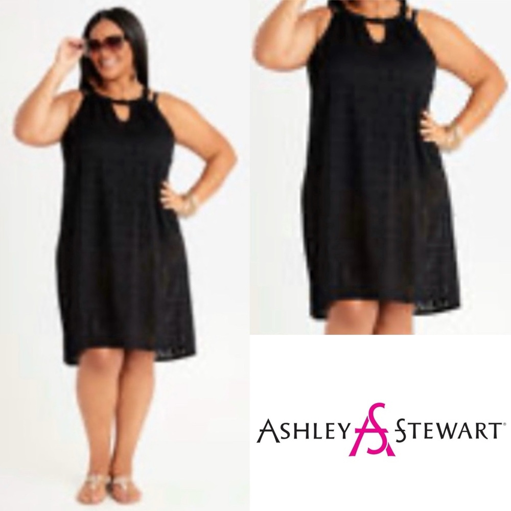 Ashley Stewart Just Cover Me Swim Cover Up Cut Out Dress Size 2X Black Plus Size